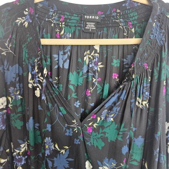 Torrid Chiffon Black Floral Peasant Blouse Size 2X Dark Romance Feminine Moody - Picture 3 of 8